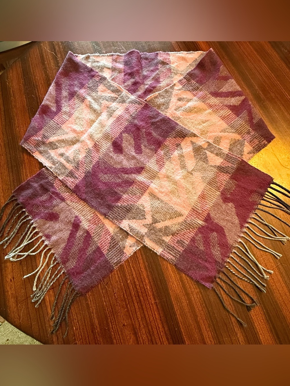 Cejon Scarf One Size Purple Soft Acrylic Fringe Trim Italy Aztec Western Cozy